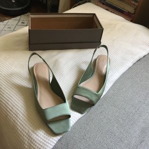 Charles & Keith square open toe satin slingback